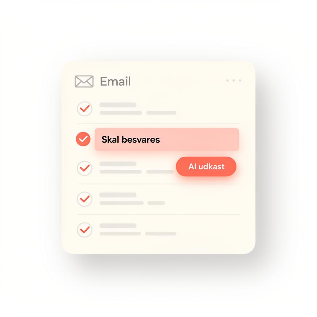 Mail Friend produkt-mockup: indbakke med skal-besvares-liste og AI-udkast knap